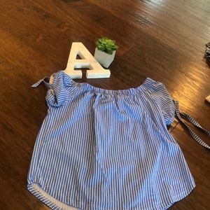Off the Shoulder Blue and White striped Shirt